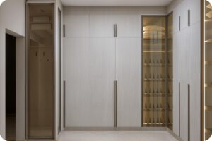 توازن مثالي من دمج الخامات المختلفة في تصميم غرف الملابس