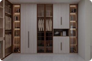 توازن مثالي من دمج الخامات المختلفة في تصميم غرف الملابس