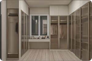 مرونة في تصميم غرفة الملابس مع اقتراحات فاخرة وافكار ادراج تخزين عديدة