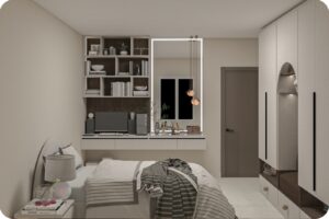 تصميم غرفة نوم مبتكرة: أفضل أثاث غرفة النوم في السعودية 2026 2 تصميم غرفة نوم صغيرة دون ازدحام في الأثاث