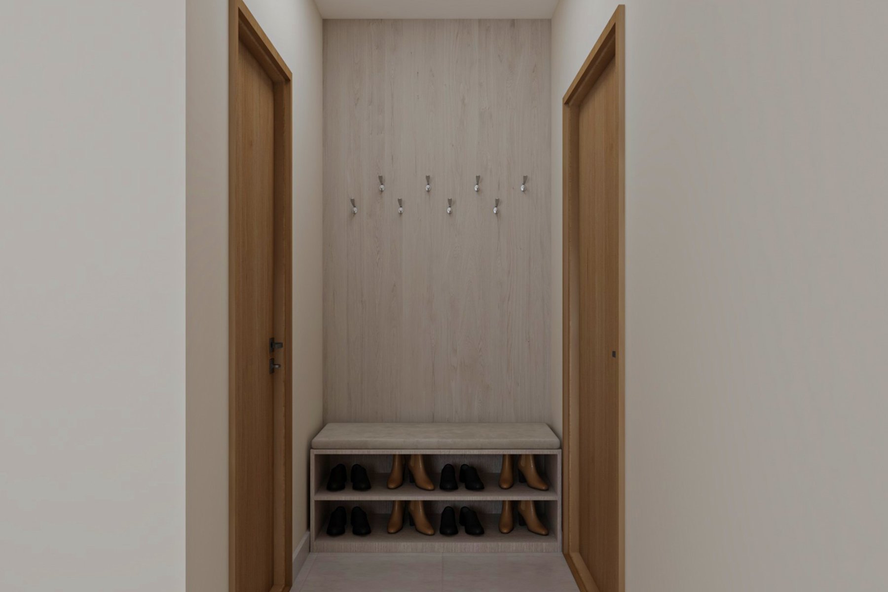 مدخل منزل مودرن مع وحدة أحذية ومقعد جلوس