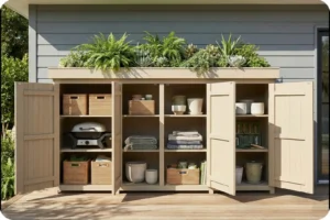 دولاب تخزين خارجي في الحديقة حل مثالي لاستغلال مساحات التخزين