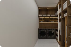 تفصيل أثاث أم اثاث جاهز؟ أيهما يناسب منازل السعودية 2026 6 غرفة غسيل تستغل المساحات مع خزانة جانبية لجمع المستلزمات