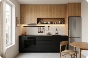 تصميم مطبخ مودرن على جدار واحد بإحترافية