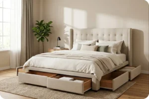 أثاث غرفة نوم: دليل اختيار تصميم مثالي من محلات اثاث الرياض 7 اختيار سرير تخزين للملابس الموسمية هو قرارك الأمثل