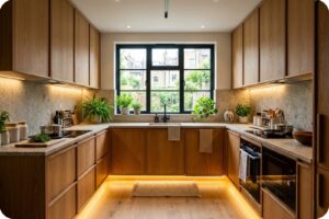 مطبخ حرف U بشكل مثالي يناسب تصميم مطبخ مودرن