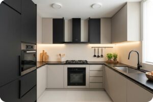 مطبخ مودرن مع وحدة تخزين لاستغلال المساحات