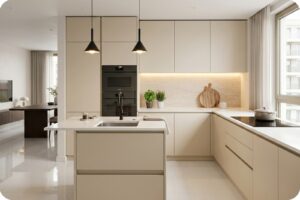 جزيرة مطبخ تضيف وسع ومساحات تخزين للمطبخ